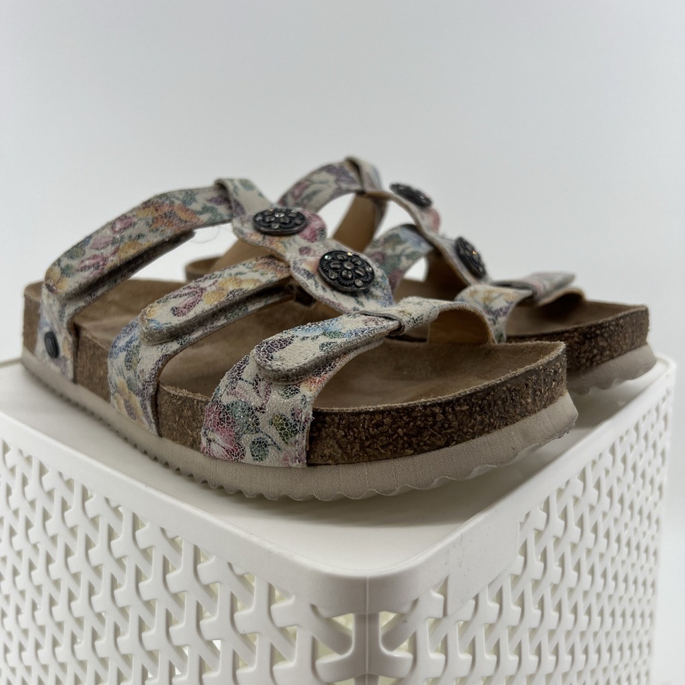 Haflinger Alice Slide Sandals Womens 38 US 7 Floral Leather Cork Comfort Shoes